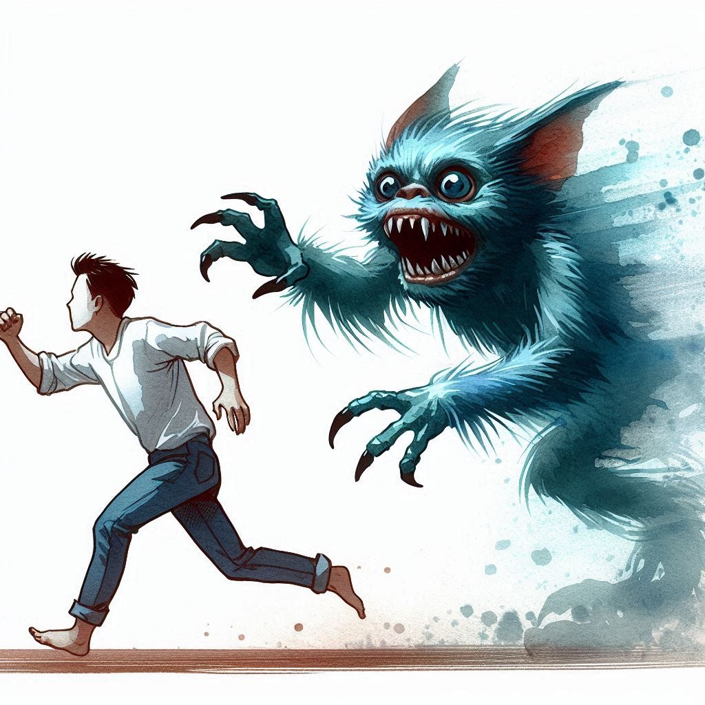 Anxiety monster chasing person